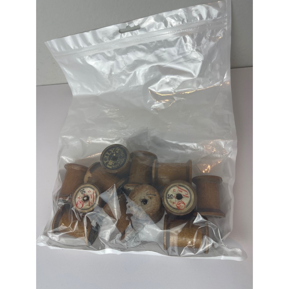 Vintage Wooden Thread Spools Lot USA Antique Sewing Notions Mixed‎ Sizes 12pc